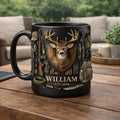 Personalized Deer Hunting Mug with Name | Custom Hunting Coffee Cup for Men | Buck Antler Tactical Gear Gift for Hunter