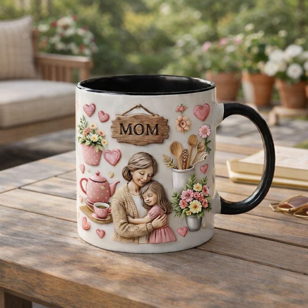 Personalized Mom Coffee Mug, Mother & Daughter Illustration, Heartwarming Gift for