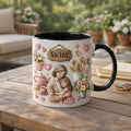 Personalized Mom Coffee Mug, Mother & Daughter Illustration, Heartwarming Gift for