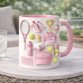Personalized Tennis Mug, Custom Name Tennis Coffee Mug, Pink Tennis Lover Gift, Tennis Player Gift for Women Girls