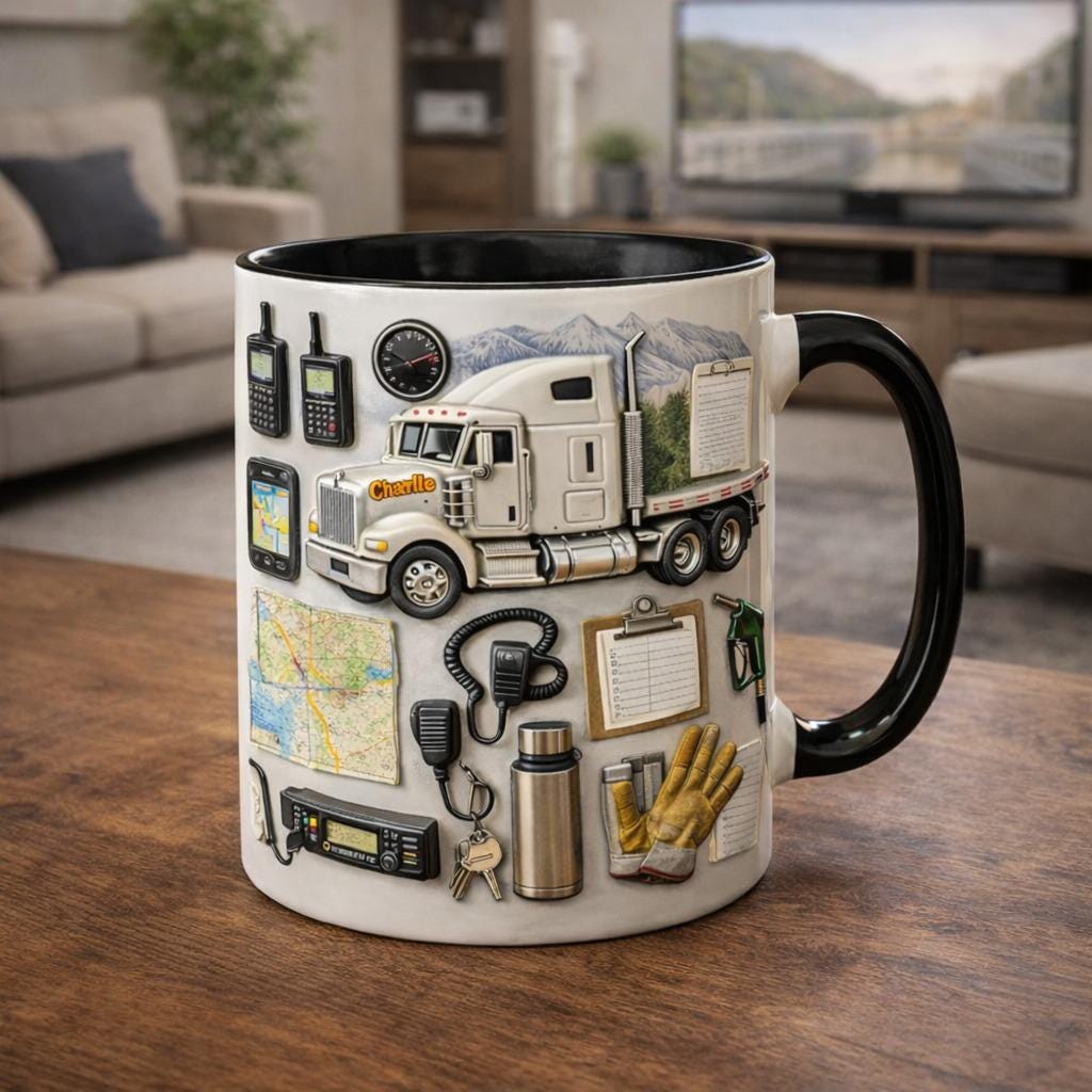 Personalized Truck Driver Coffee Mug, Custom Name Semi Truck Mug, Trucker Gear Illustration Cup, Gift for Truckers Dad Husband