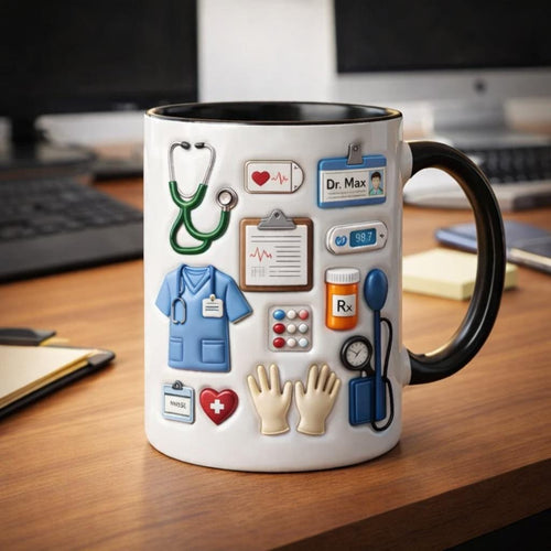 Doctor Nurse Coffee Mug, Medical Tools Illustration Mug, Healthcare Worker Gift, Doctor Nurse Appreciation Gift