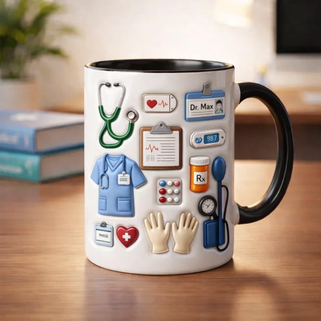 Doctor Nurse Coffee Mug, Medical Tools Illustration Mug, Healthcare Worker Gift, Doctor Nurse Appreciation Gift