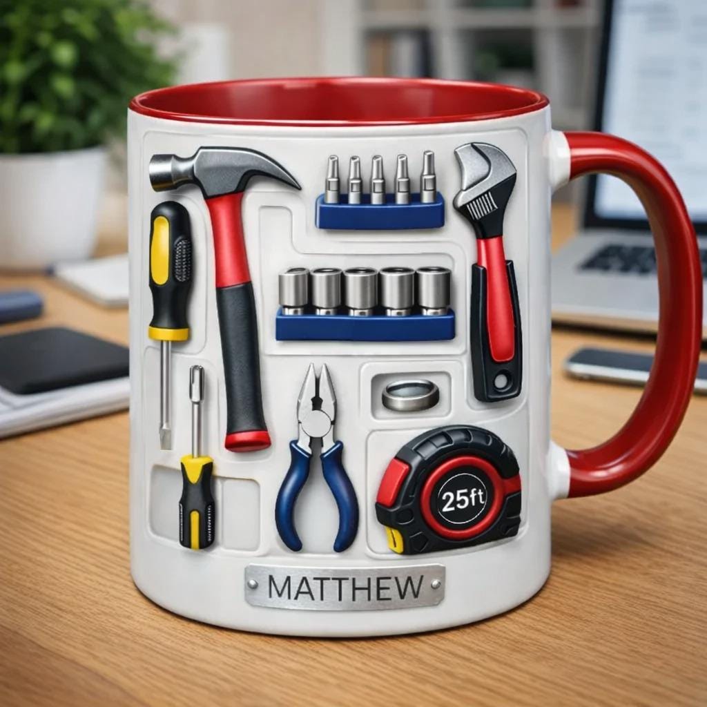 Personalized Handyman Coffee Mug, Custom Name Tools Mug, Mechanic Carpenter Mug, DIY Tool Lover Gift for Dad Husband
