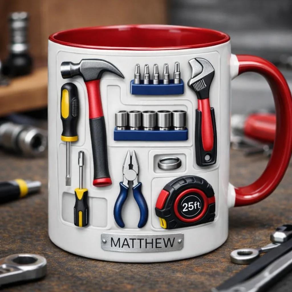 Personalized Handyman Coffee Mug, Custom Name Tools Mug, Mechanic Carpenter Mug, DIY Tool Lover Gift for Dad Husband