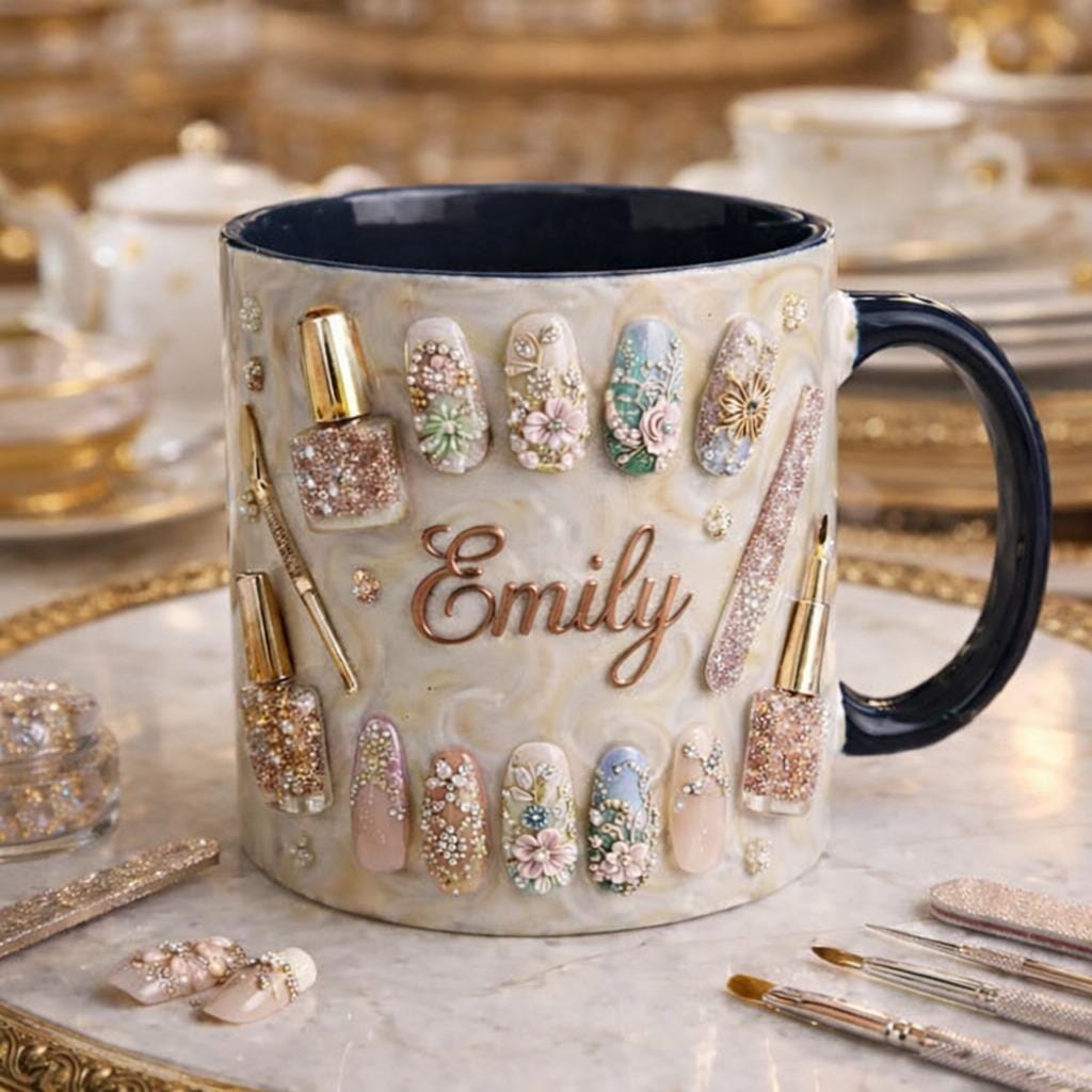 Personalized Nail Tech Mug with Name, Luxury Nail Art Ceramic Coffee Cup, Manicurist Gift, Nail Artist Gift for Her