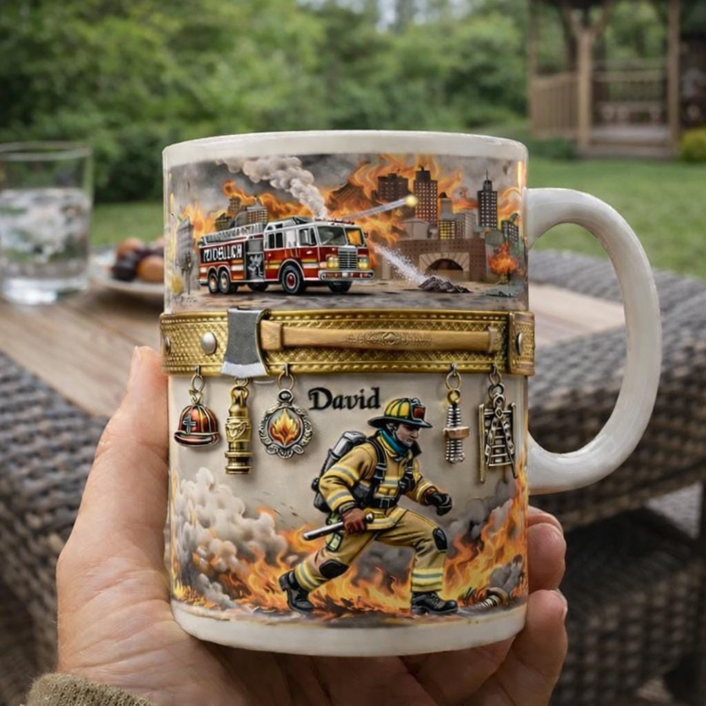 Personalized Firefighter Mug, Custom Name Fireman Coffee Mug, Firefighter Gear Gift, First Responder Fire Dept Cup