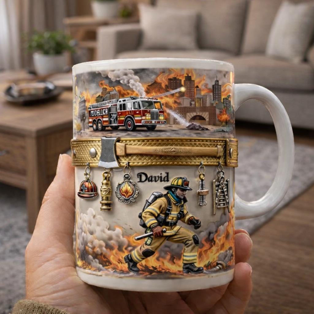 Personalized Firefighter Mug, Custom Name Fireman Coffee Mug, Firefighter Gear Gift, First Responder Fire Dept Cup