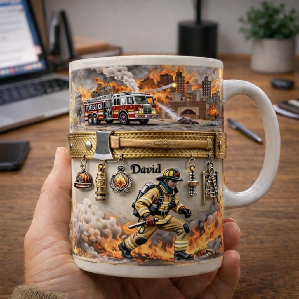 Personalized Firefighter Mug, Custom Name Fireman Coffee Mug, Firefighter Gear Gift, First Responder Fire Dept Cup