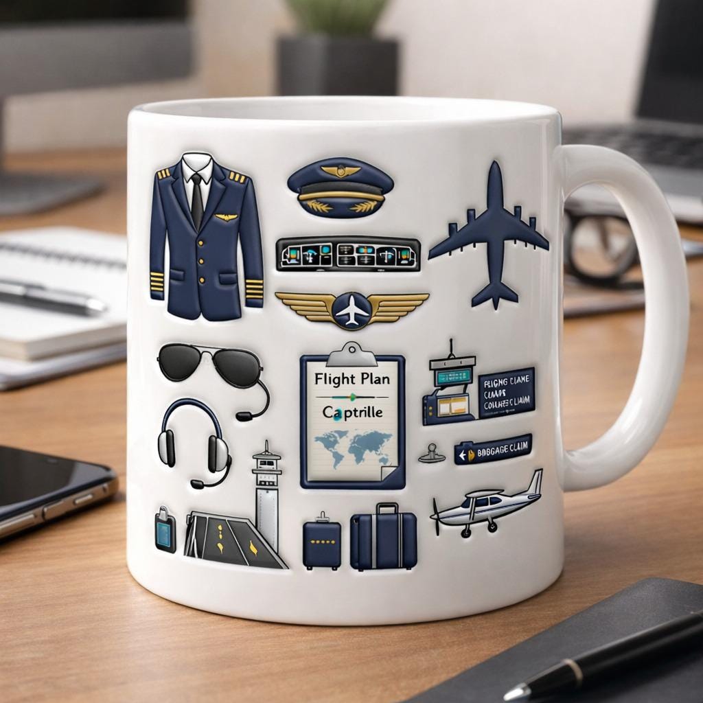 Pilot Coffee Mug, Aviation Gift for Pilots, Airplane Lover Mug, Flight Crew Cup, Airline Captain Aviation Decor