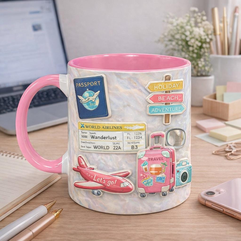 Travel Lover Mug, Wanderlust Coffee Cup, Vacation Adventure Mug, Travel Gift for Her, Cute Travel Coffee Mug