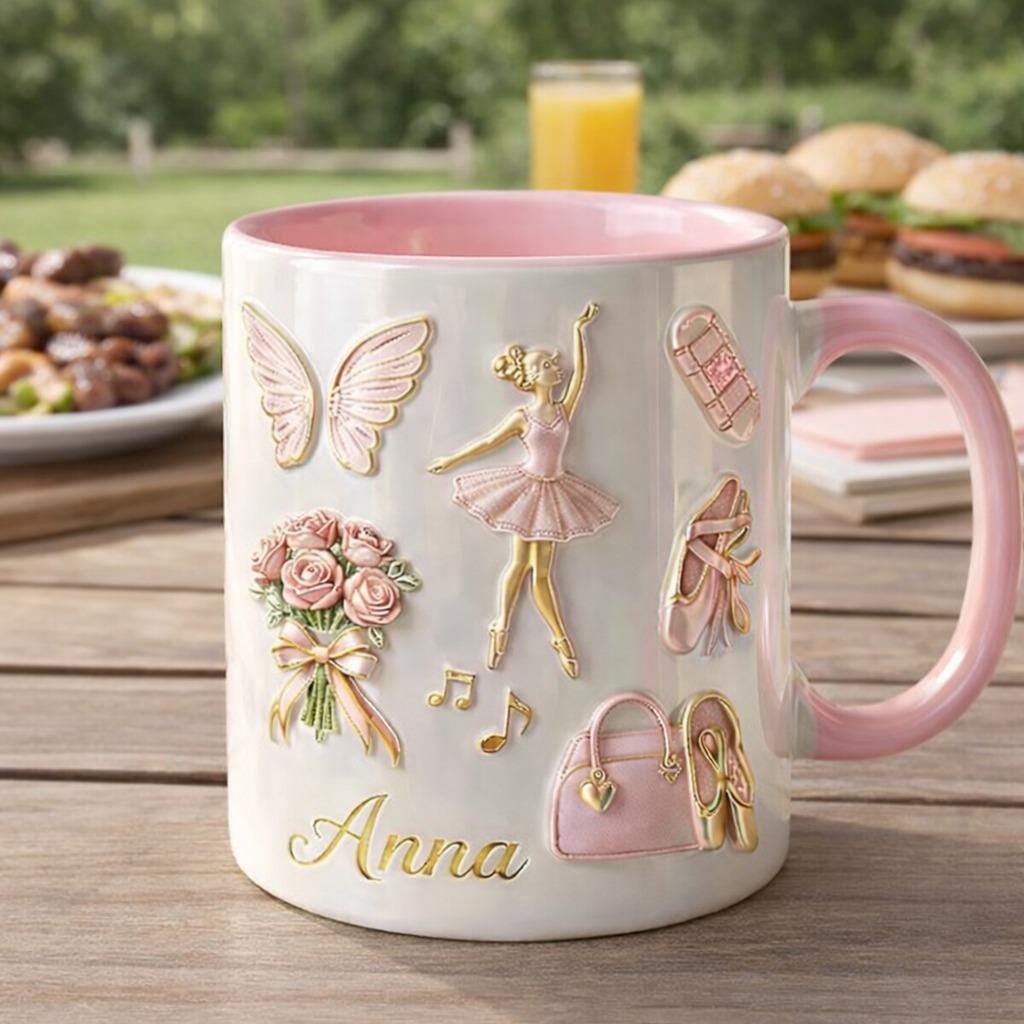 Personalized Ballet Mug, Custom Name Ballerina Coffee Cup, Pink Dance Mug Gift for Girls, Ballet Lover Gift
