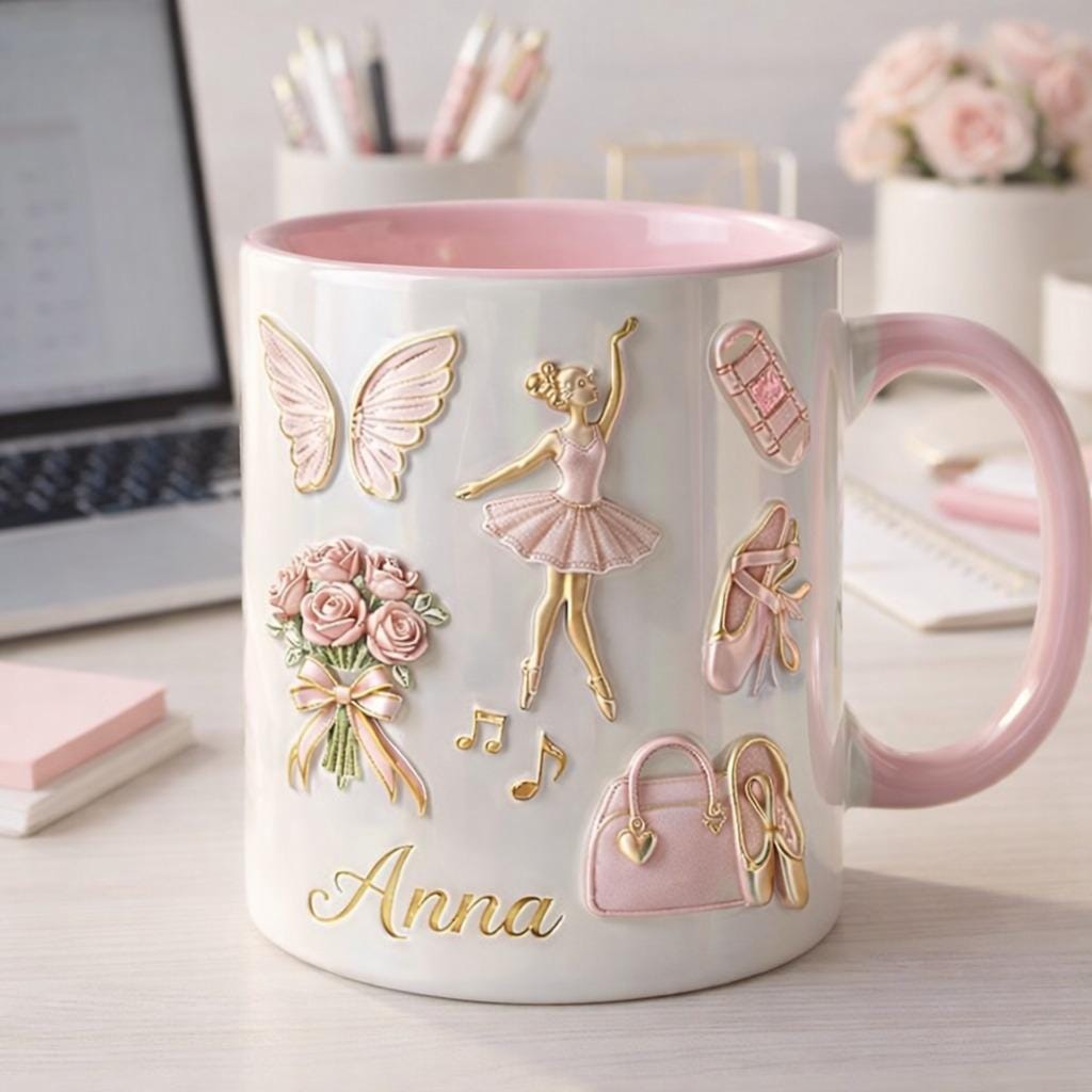 Personalized Ballet Mug, Custom Name Ballerina Coffee Cup, Pink Dance Mug Gift for Girls, Ballet Lover Gift