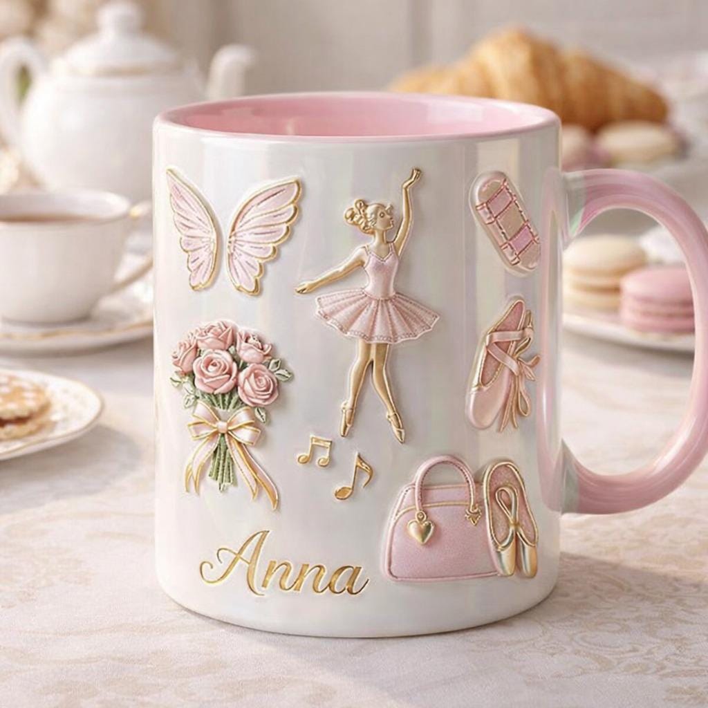 Personalized Ballet Mug, Custom Name Ballerina Coffee Cup, Pink Dance Mug Gift for Girls, Ballet Lover Gift