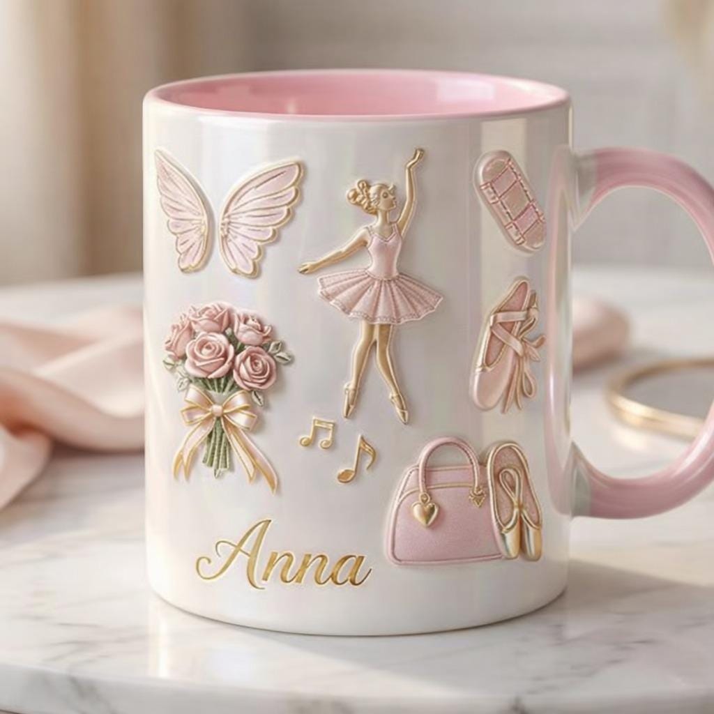 Personalized Ballet Mug, Custom Name Ballerina Coffee Cup, Pink Dance Mug Gift for Girls, Ballet Lover Gift