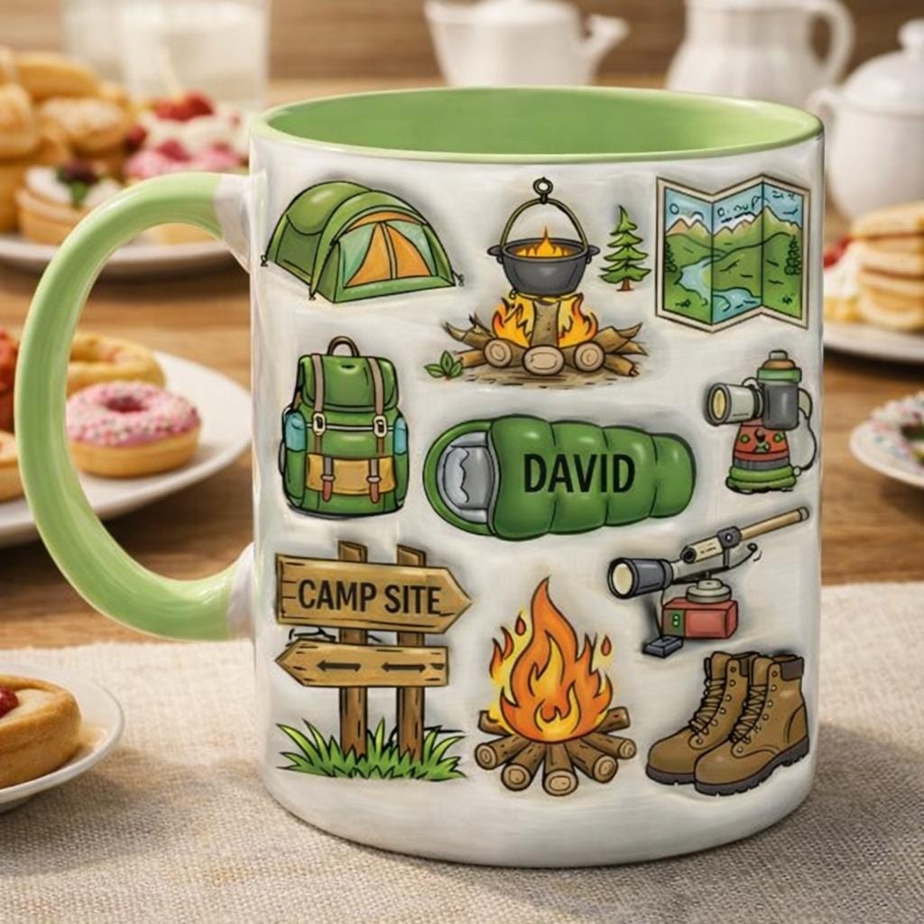 Personalized Camping Mug, Custom Name Outdoor Coffee Mug, Camping Lover Gift, Hiking Campfire Mug for Men