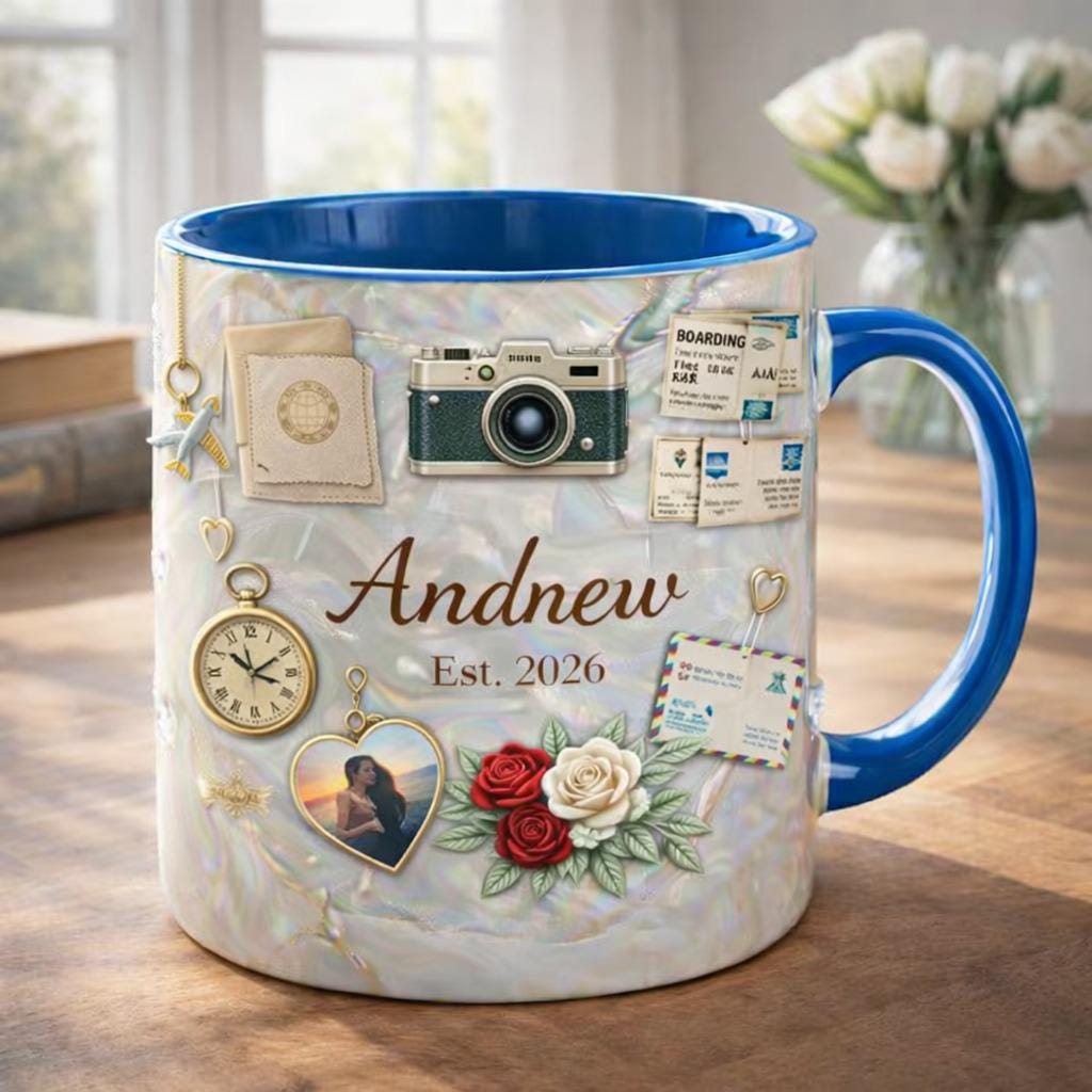 Personalized Travel Mug with Name, Custom Coffee Mug, Wanderlust Gift for Travelers, Adventure Lover Mug, Unique Birthday Gift, Est Year Mug
