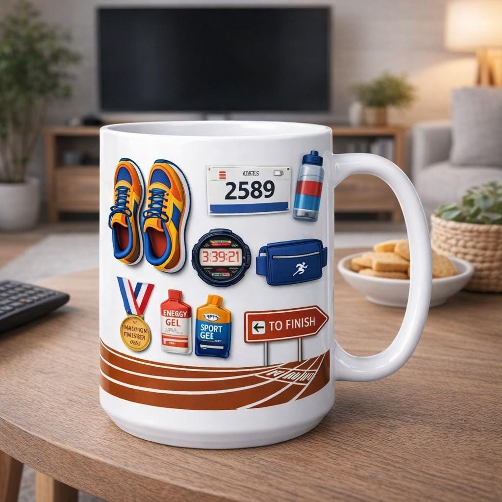 Marathon Runner Mug, Running Gear Coffee Mug,Personalized Race Bib Runner Cup, Marathon Finisher Gift, Running Lover Mug, Fitness Coffee Cup