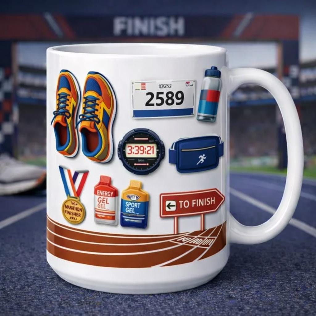 Marathon Runner Mug, Running Gear Coffee Mug,Personalized Race Bib Runner Cup, Marathon Finisher Gift, Running Lover Mug, Fitness Coffee Cup