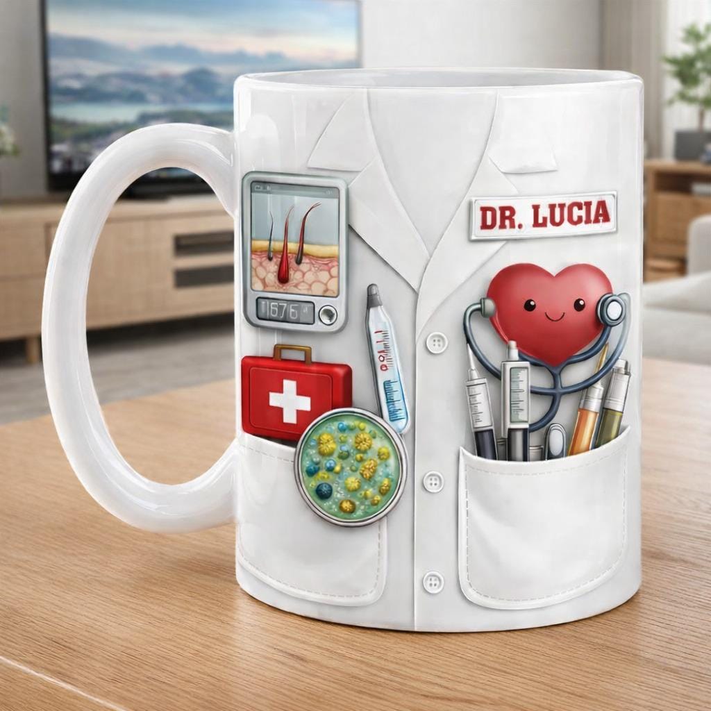 Personalized Doctor Mug, Custom Name Medical Coffee Mug, White Coat 3D Style Cup, Physician Gift, Doctor Graduation Gift, Healthcare Worker