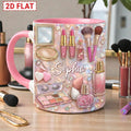 Personalized Makeup Mug, Custom Name Beauty Coffee Mug, Girly Pink Cosmetic Mug, Makeup Lover Gift, Birthday Gift for Her