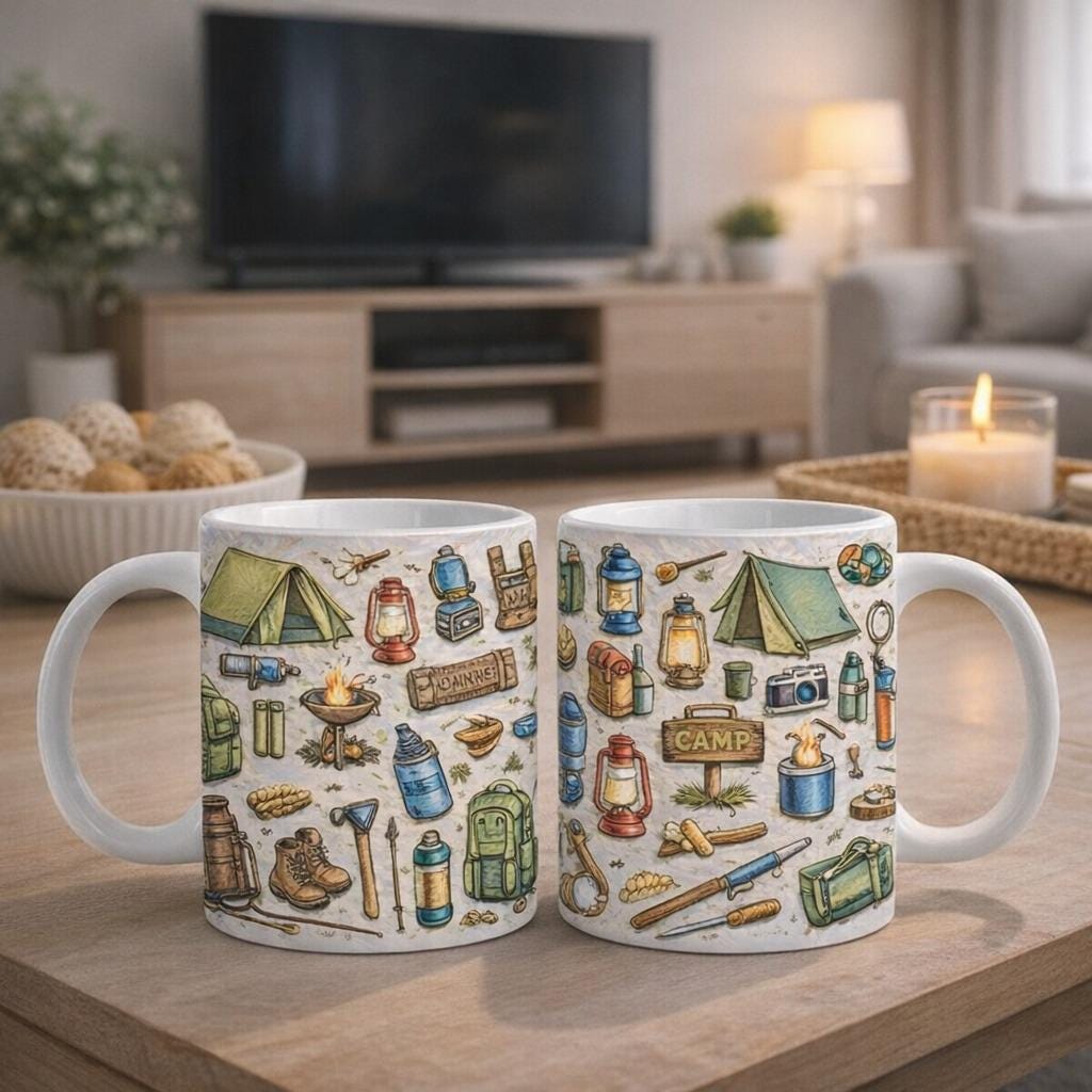 Camping Mug, Camping Coffee Mug Set, Outdoor Adventure Mug, Hiking Mug, Campfire Mug, Gift for Campers, Camping Lover Gift