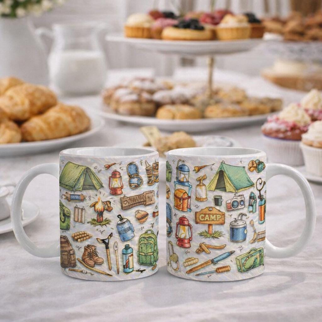 Camping Mug, Camping Coffee Mug Set, Outdoor Adventure Mug, Hiking Mug, Campfire Mug, Gift for Campers, Camping Lover Gift
