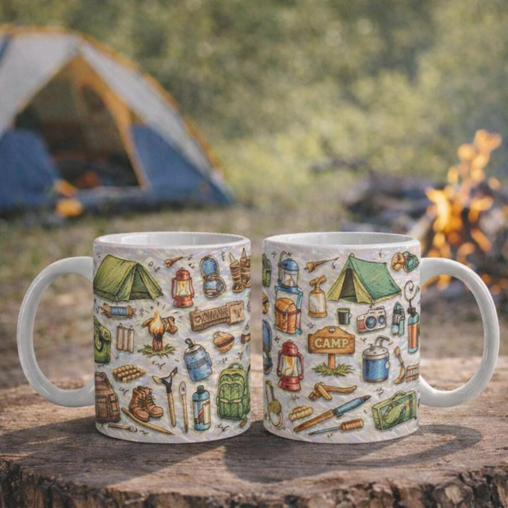 Camping Mug, Camping Coffee Mug Set, Outdoor Adventure Mug, Hiking Mug, Campfire Mug, Gift for Campers, Camping Lover Gift