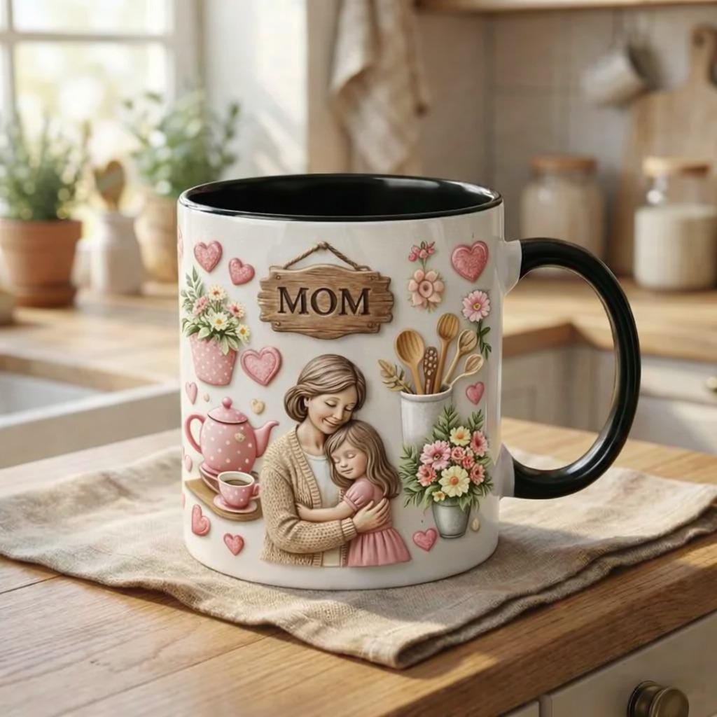 Personalized Mom Coffee Mug, Mother & Daughter Illustration, Heartwarming Gift for
