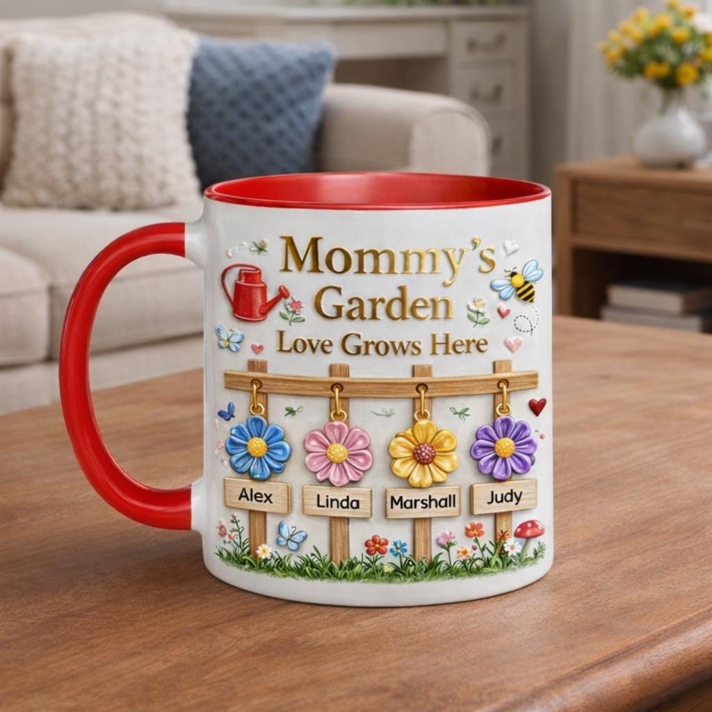 Personalized Mommy’s Garden Mug, Custom Flower Family Coffee Mug, Mother’s Day Gift for Mom Grandma