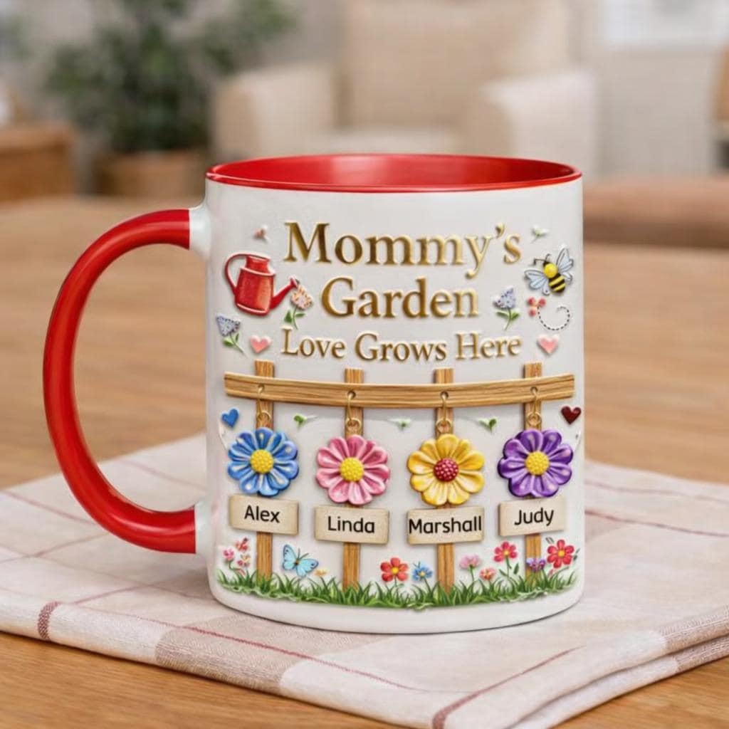 Personalized Mommy’s Garden Mug, Custom Flower Family Coffee Mug, Mother’s Day Gift for Mom Grandma
