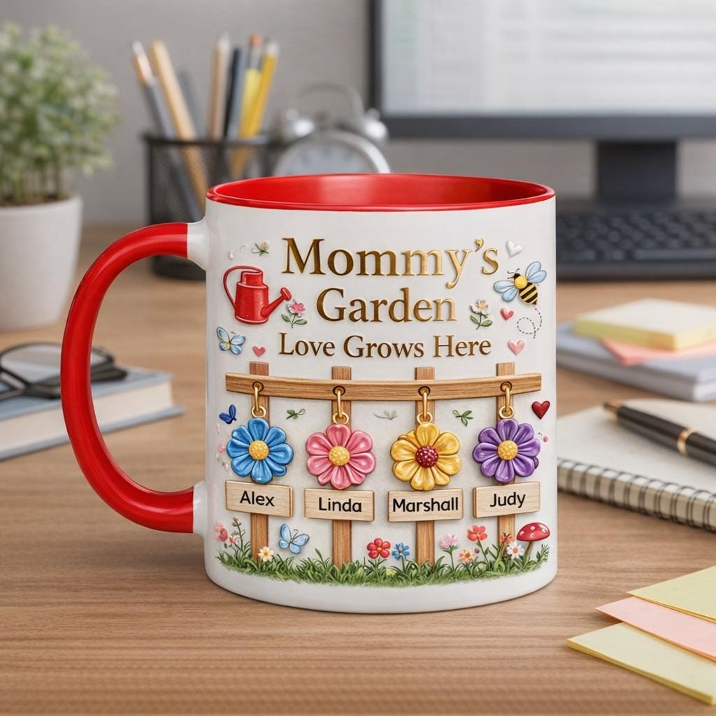 Personalized Mommy’s Garden Mug, Custom Flower Family Coffee Mug, Mother’s Day Gift for Mom Grandma