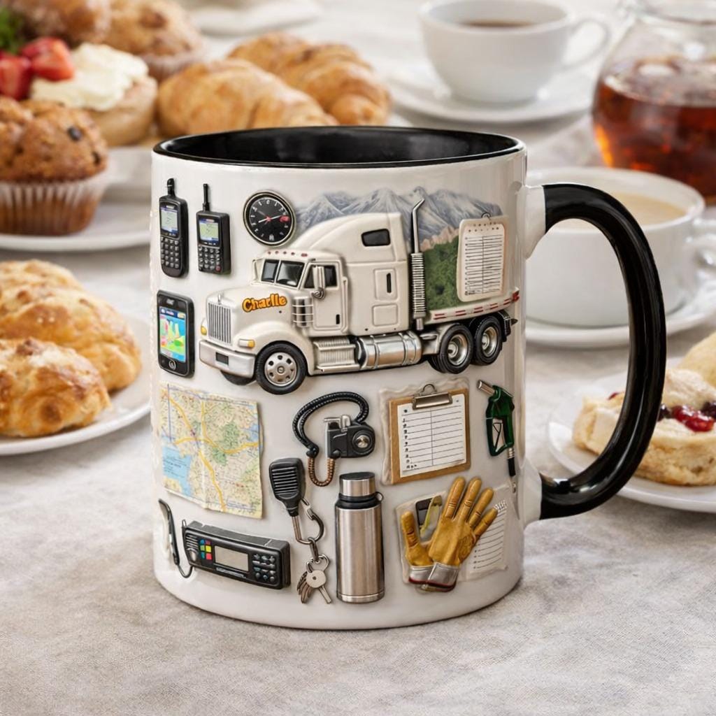 Personalized Truck Driver Coffee Mug, Custom Name Semi Truck Mug, Trucker Gear Illustration Cup, Gift for Truckers Dad Husband