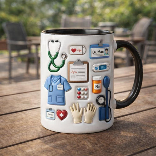 Doctor Nurse Coffee Mug, Medical Tools Illustration Mug, Healthcare Worker Gift, Doctor Nurse Appreciation Gift