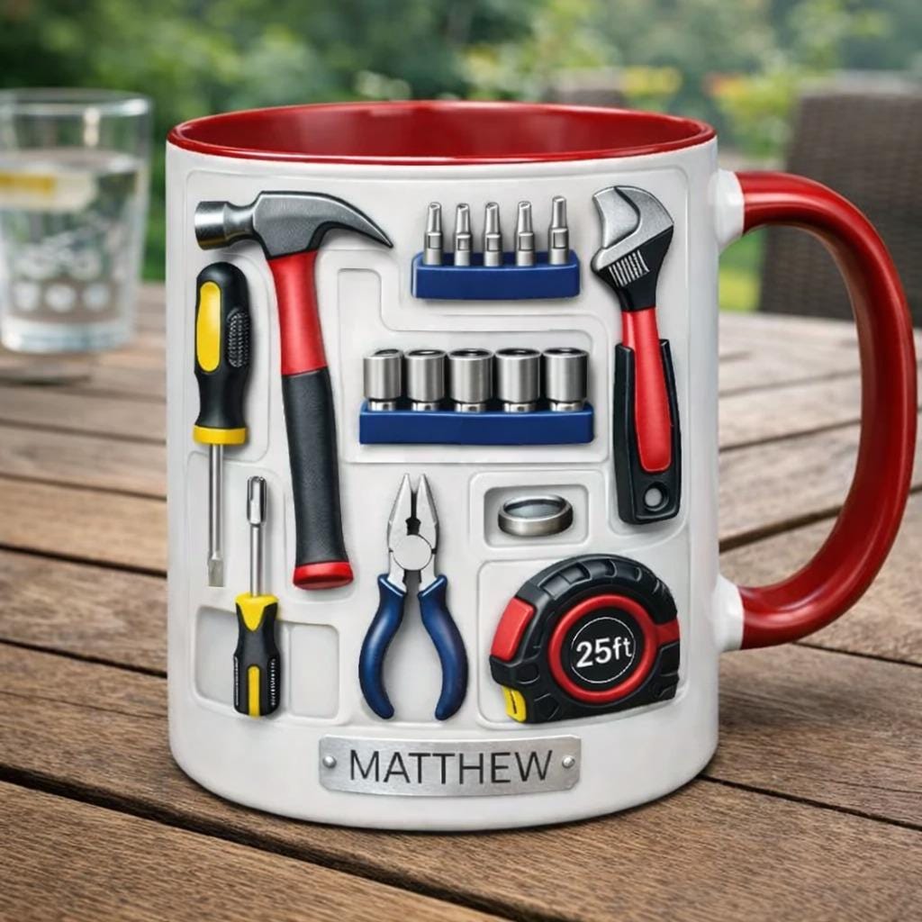 Personalized Handyman Coffee Mug, Custom Name Tools Mug, Mechanic Carpenter Mug, DIY Tool Lover Gift for Dad Husband