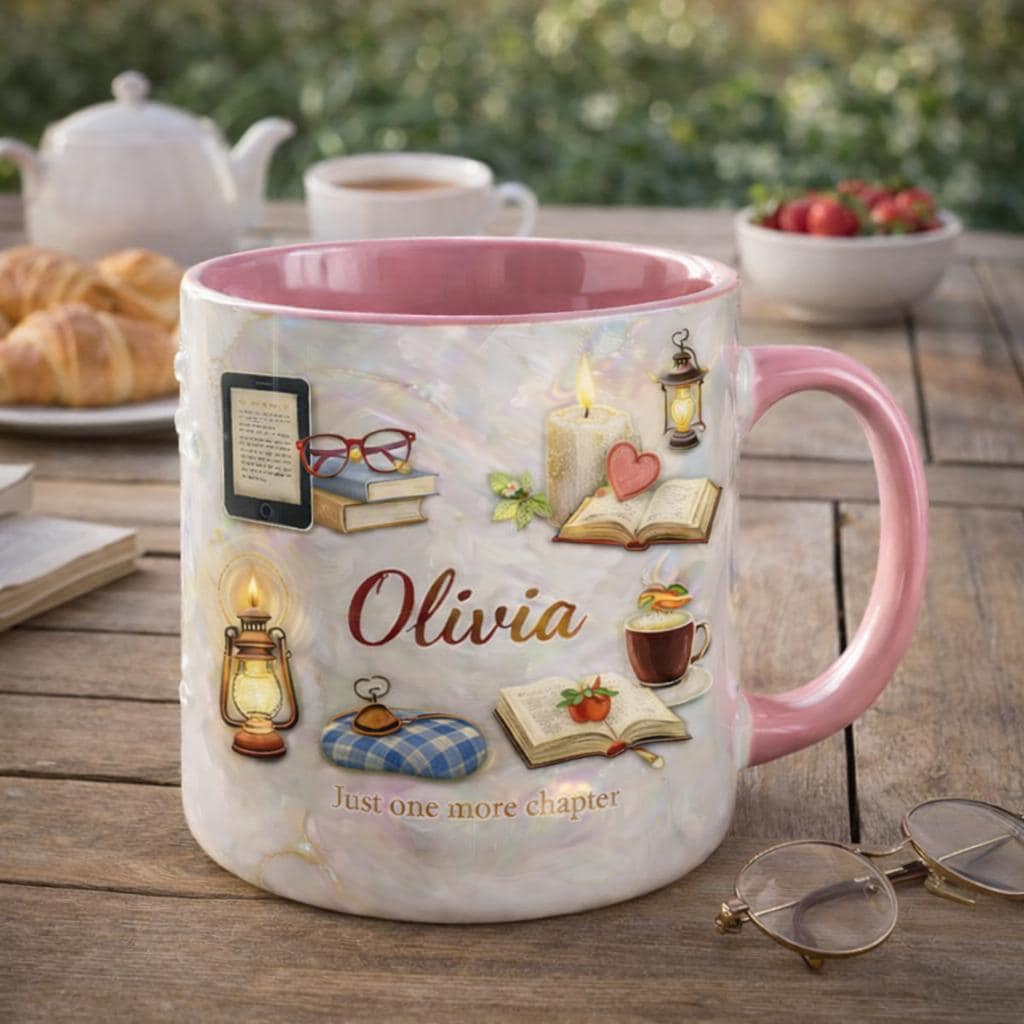 Personalized Book Lover Mug, Custom Name Reading Coffee Mug, Just One More Chapter Cup, Cozy Gift for Readers