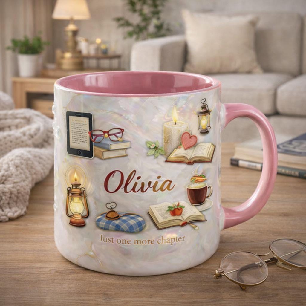 Personalized Book Lover Mug, Custom Name Reading Coffee Mug, Just One More Chapter Cup, Cozy Gift for Readers