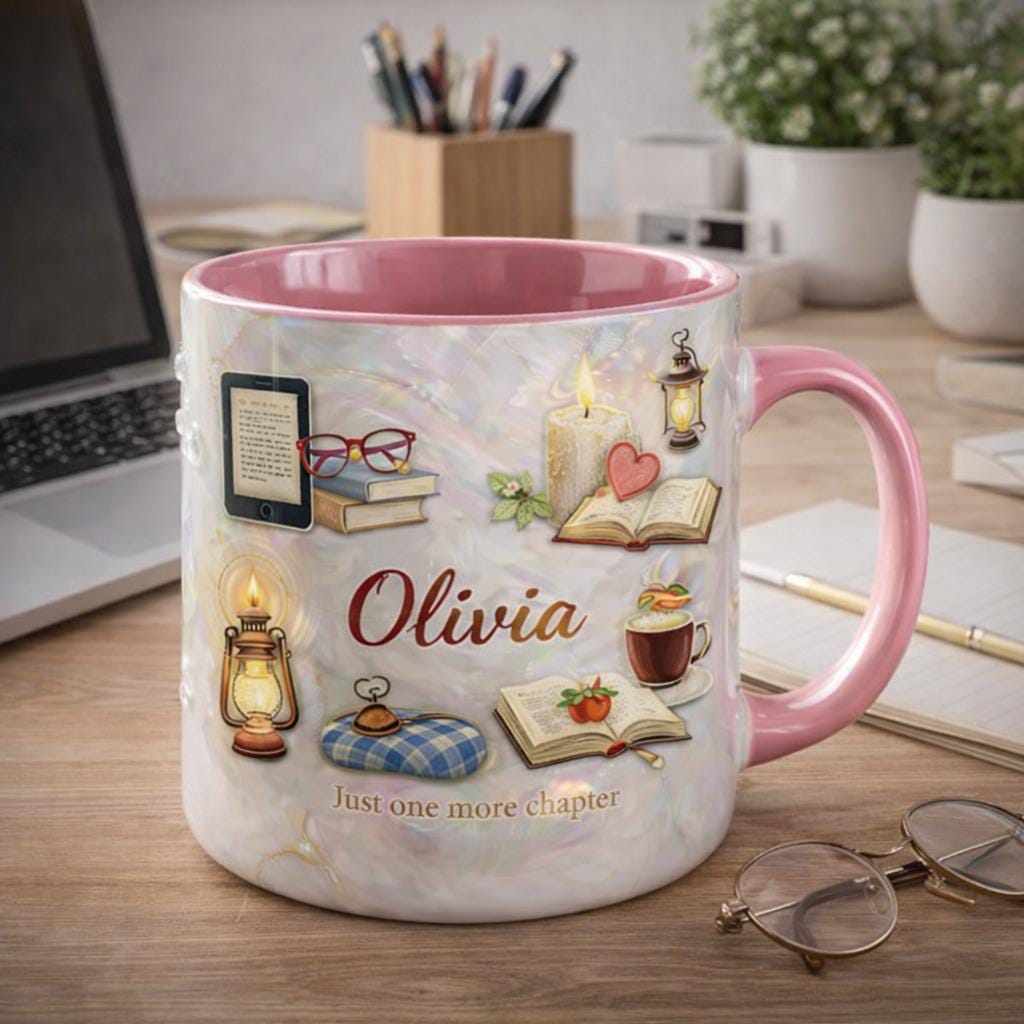 Personalized Book Lover Mug, Custom Name Reading Coffee Mug, Just One More Chapter Cup, Cozy Gift for Readers