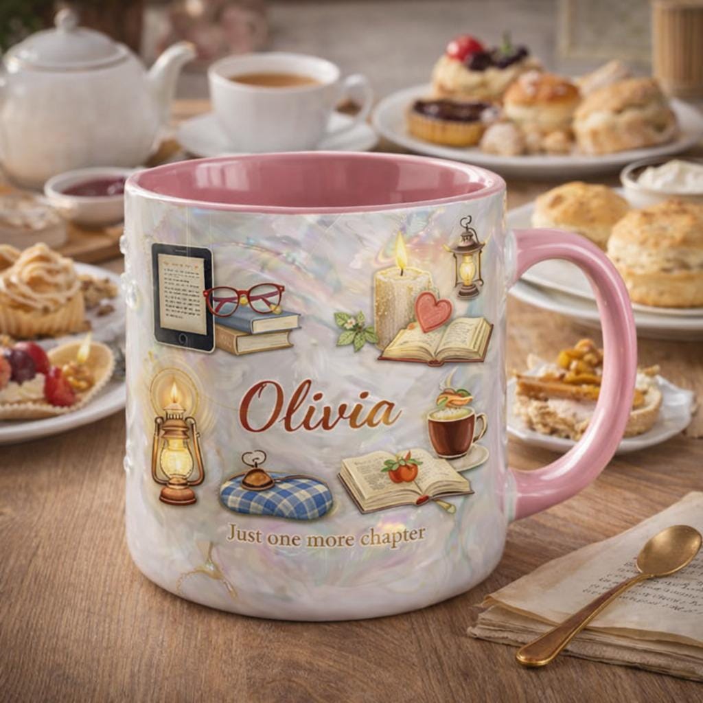 Personalized Book Lover Mug, Custom Name Reading Coffee Mug, Just One More Chapter Cup, Cozy Gift for Readers