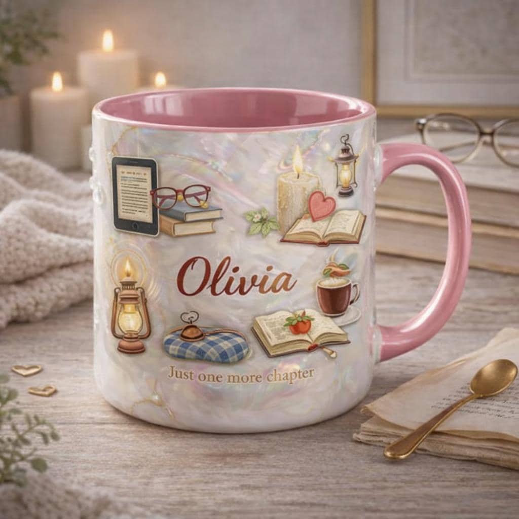 Personalized Book Lover Mug, Custom Name Reading Coffee Mug, Just One More Chapter Cup, Cozy Gift for Readers
