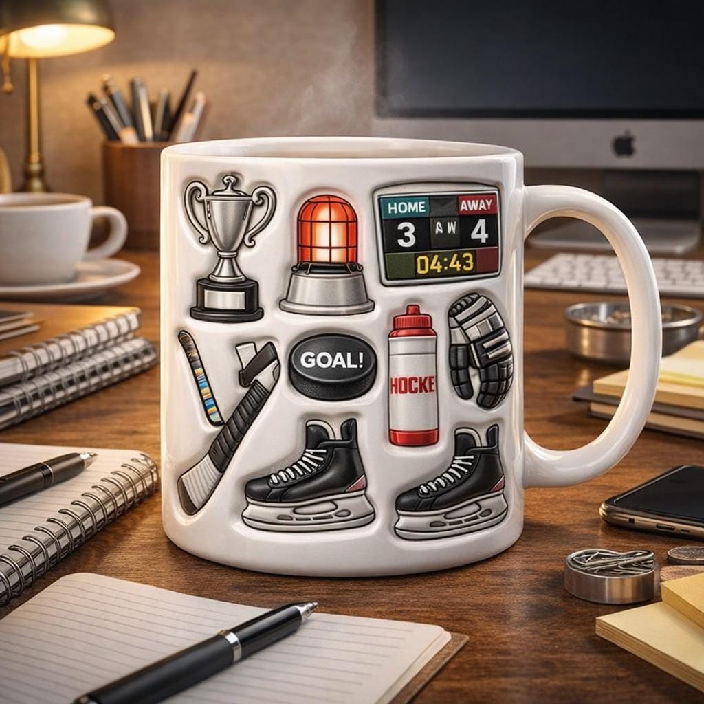 Hockey Lover Mug, Ice Hockey Coffee Cup, Sports Fan Gift for Dad, Hockey Player Gift, Goal Game Day Mug