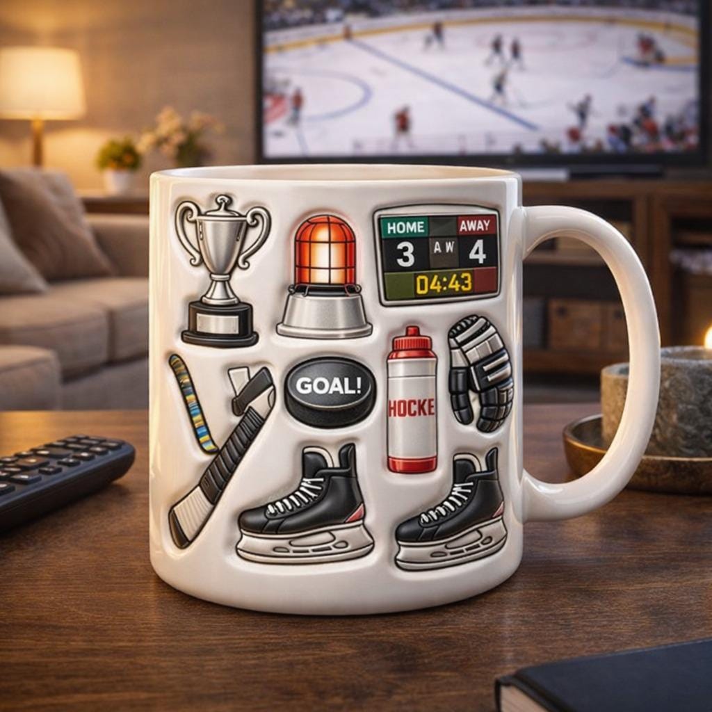 Hockey Lover Mug, Ice Hockey Coffee Cup, Sports Fan Gift for Dad, Hockey Player Gift, Goal Game Day Mug