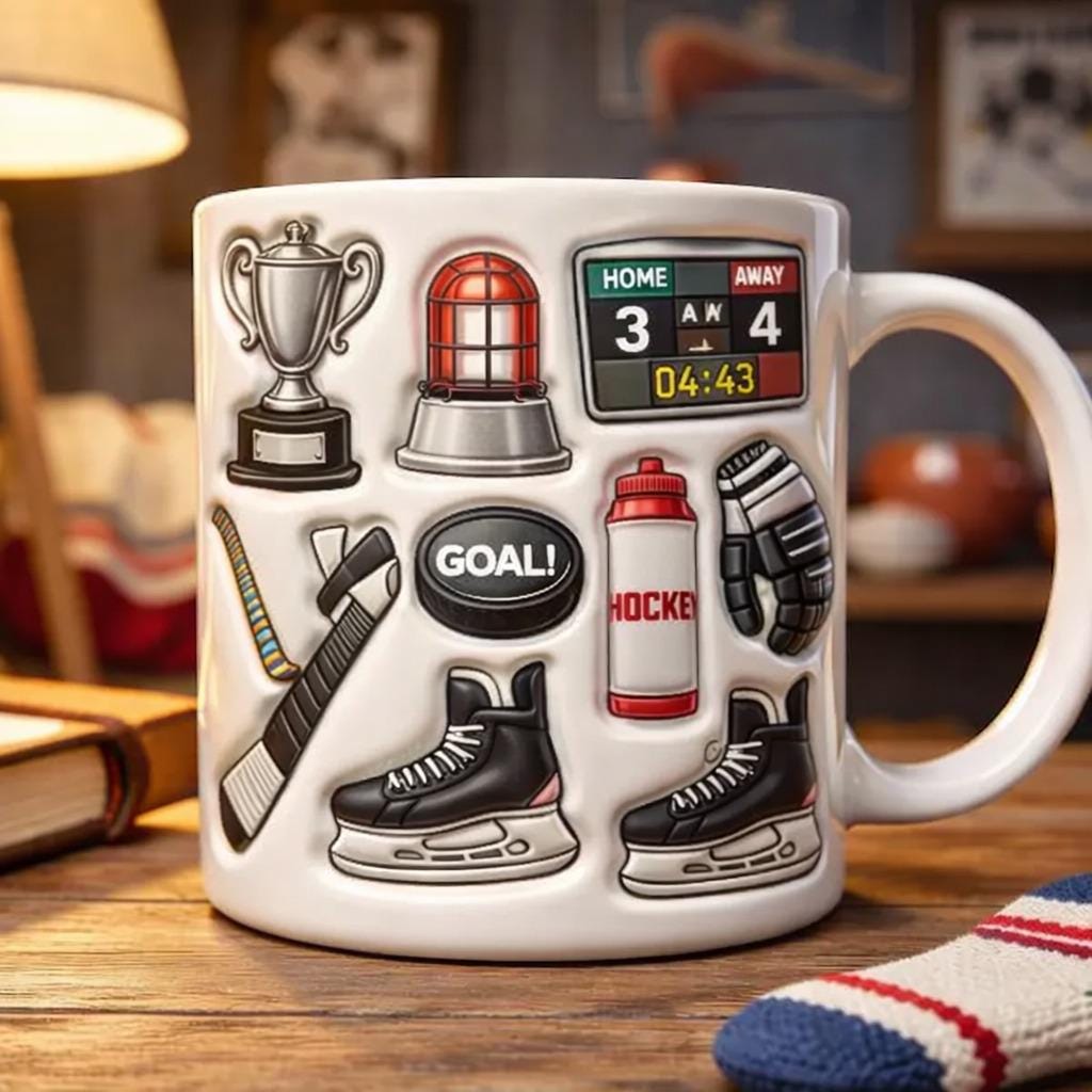Hockey Lover Mug, Ice Hockey Coffee Cup, Sports Fan Gift for Dad, Hockey Player Gift, Goal Game Day Mug