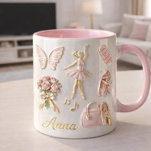 Personalized Ballet Mug, Custom Name Ballerina Coffee Cup, Pink Dance Mug Gift for Girls, Ballet Lover Gift