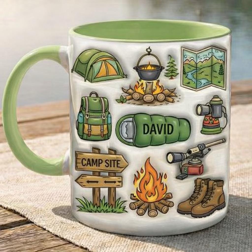 Personalized Camping Mug, Custom Name Outdoor Coffee Mug, Camping Lover Gift, Hiking Campfire Mug for Men