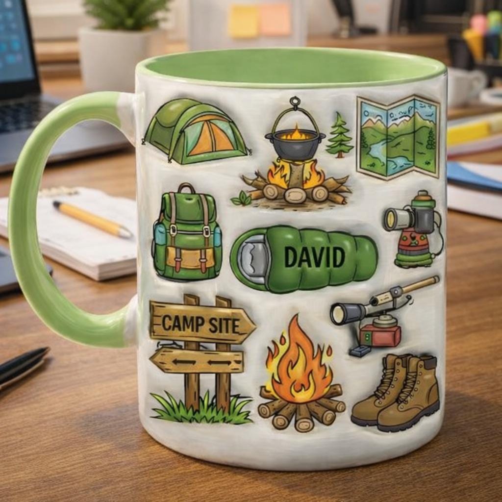 Personalized Camping Mug, Custom Name Outdoor Coffee Mug, Camping Lover Gift, Hiking Campfire Mug for Men