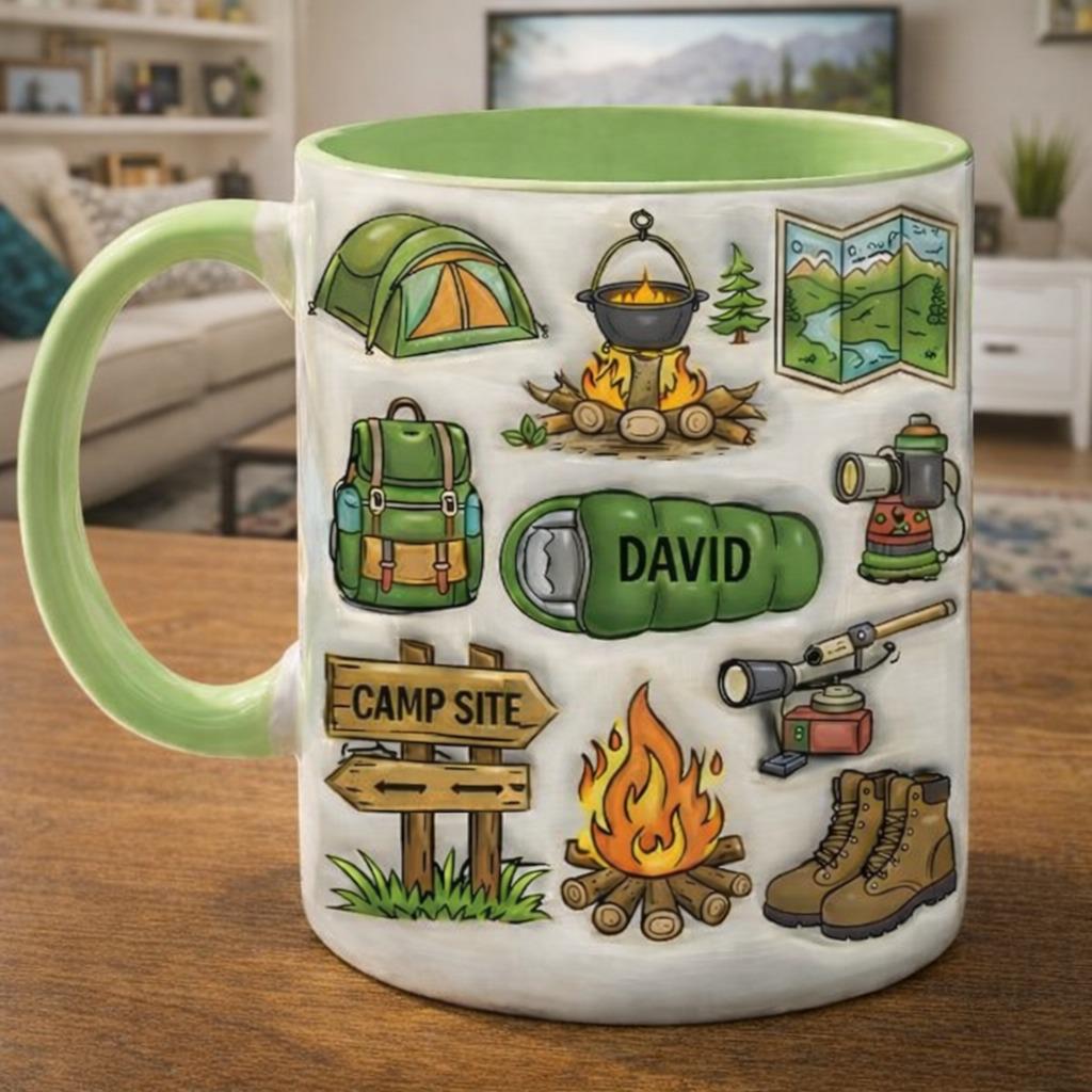 Personalized Camping Mug, Custom Name Outdoor Coffee Mug, Camping Lover Gift, Hiking Campfire Mug for Men