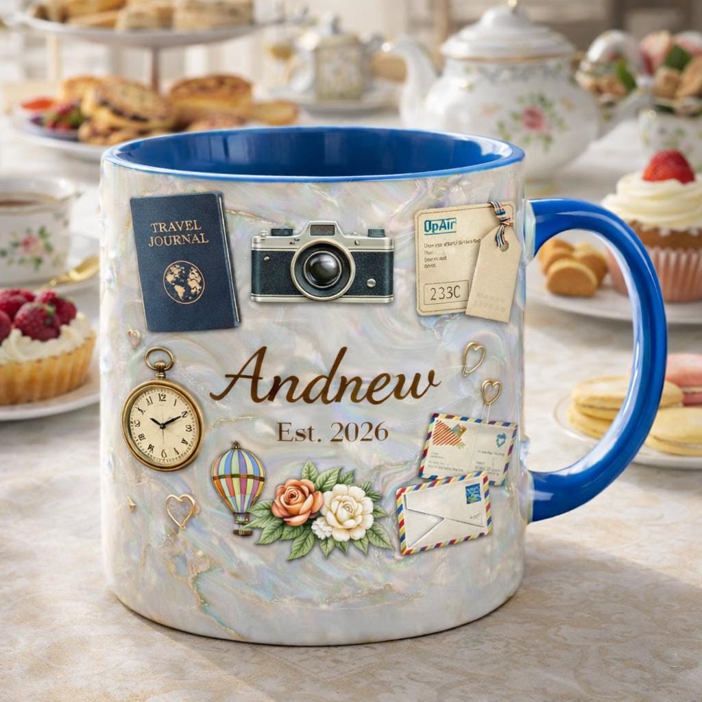 Personalized Travel Mug with Name, Custom Coffee Mug, Wanderlust Gift for Travelers, Adventure Lover Mug, Unique Birthday Gift, Est Year Mug