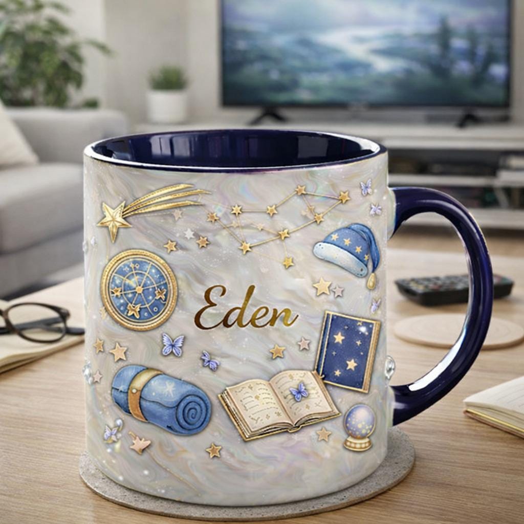 Personalized Zodiac Book Lover Mug with Name, Custom Astrology Coffee Mug, Star Constellation Gift, Celestial Reading Mug