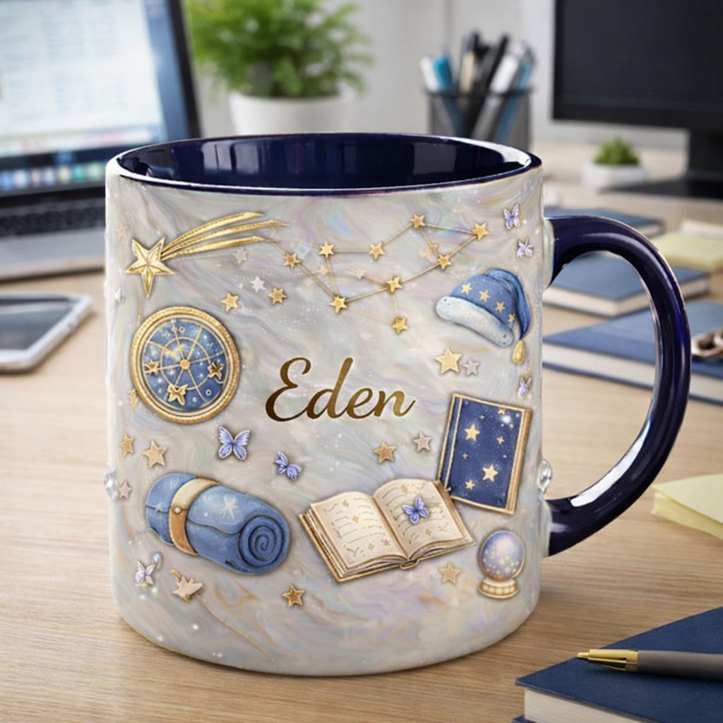 Personalized Zodiac Book Lover Mug with Name, Custom Astrology Coffee Mug, Star Constellation Gift, Celestial Reading Mug